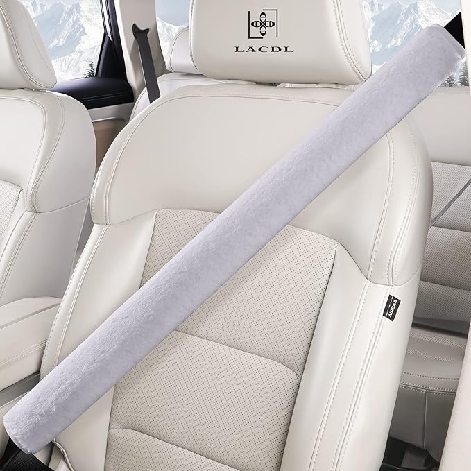 LACDL Extra Long Seatbelt Cover Super Soft Furry for Adults Kids Women & Men, Thick Plush Full Car Seat Belt Strap Cushion, Fluffy Shoulder Pad Protector, Auto Interior Accessories, 1pc, Grey, 29.5in
