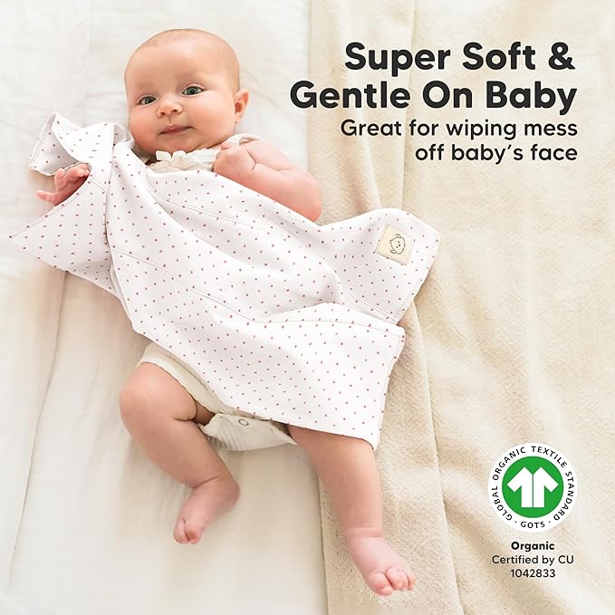 Organic Burp Cloths Baby Boy, Girl - 6-Pack Large 100% Cotton Burping Cloths for Babies, Spit Up Rags, Super Absorbent, Ultra Soft Newborn Rag, Gender Neutral, Machine Washable, Durable (Blush)