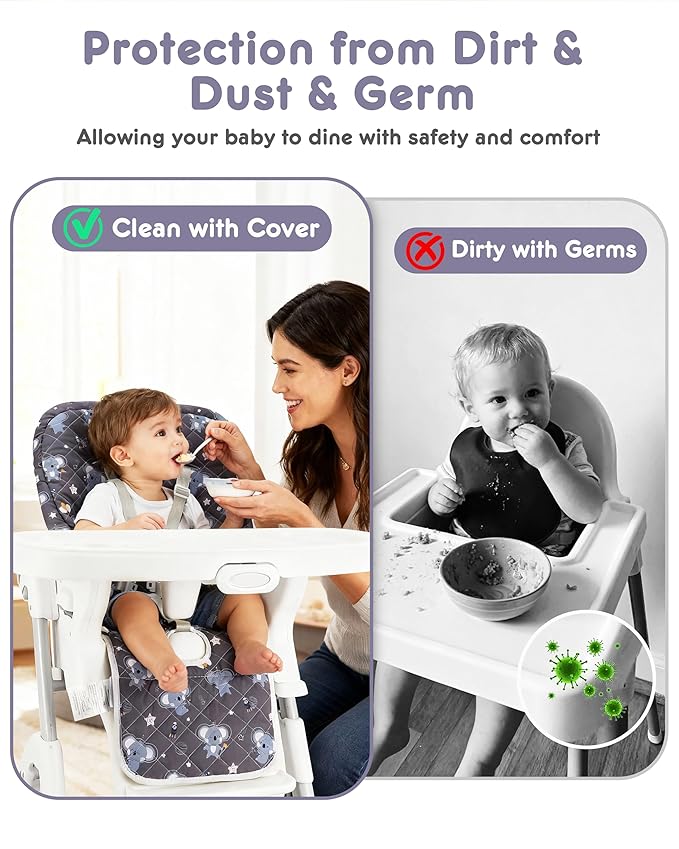 Baby High Chair Cover 2-in-1 Reversible, Includes 5-Point Harness Strap, Waterproof & Soft Dual-Side High Chair Pad Cushion, Machine Washable, Extra Thick Highchair Protector - Grey