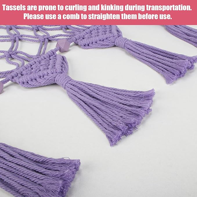 Stuffed Animal Hammock Corner - 56'' Jumbo Handcrafted 5mm Double Macrame Cord Stuffed Animal Net - 100% Natural Cotton Toy Hammock Plushies Storage - Purple Stuffy Plushie Net w/LED Star Light