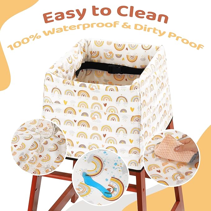 HOMBYS Waterproof Baby High Chair Cover for Restaurtant, Extra Thick & Soft Resuable Baby High Chair Cover for Protecting Wooden or Restaurant High Chair from Messy Meals and Dirty, Durable & Washable