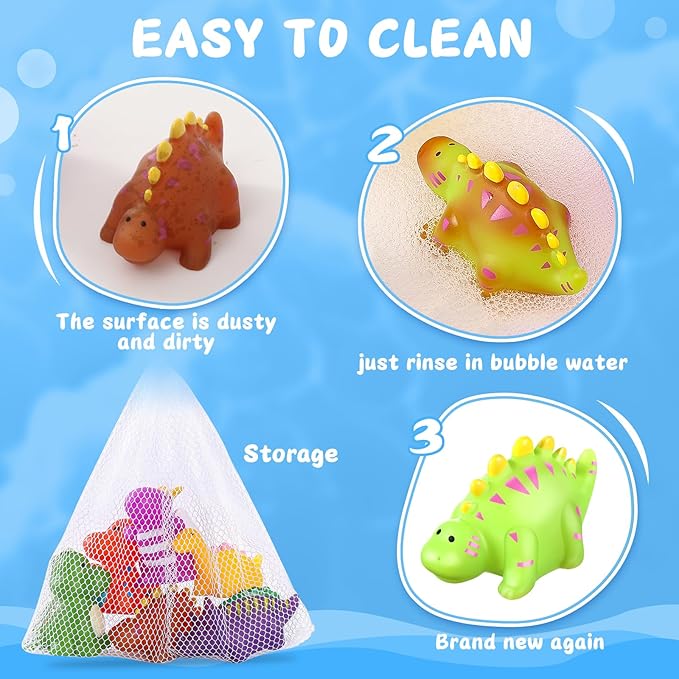 Color Changing No Hole Toddler Bath Toys for Kids Ages 1-3 4-8, Dinosaur Bath Toys Toddlers 2-4, Dinosaur Toys, Valentines Gifts Birthday Valentines Basket Stuffers Bathtub Water Toys with Drying Bag
