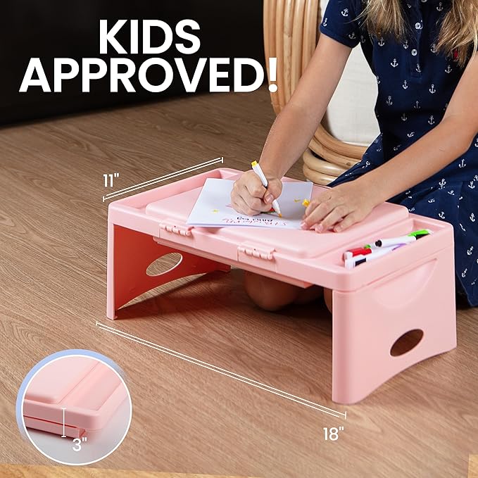 Loddie Doddie Folding Lap Desk - Blush, Plastic & Steel - Sturdy Car Seat Tray for Kids Travel - Lap Desk with Storage Pocket & Accessory Trays - Fits Most Laptops as Laptop Bed Table
