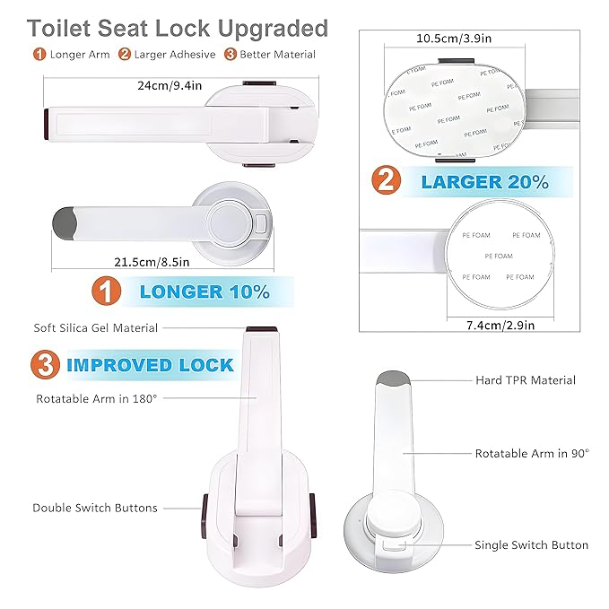 Toilet Locks Baby Proof - Premium Baby Proof Toilet Seat Lock with Double Button Design, Durable ABS Material, Easy Installation Toilet Lock for Toddlers - Ultimate Toilet Baby Proofing Solution