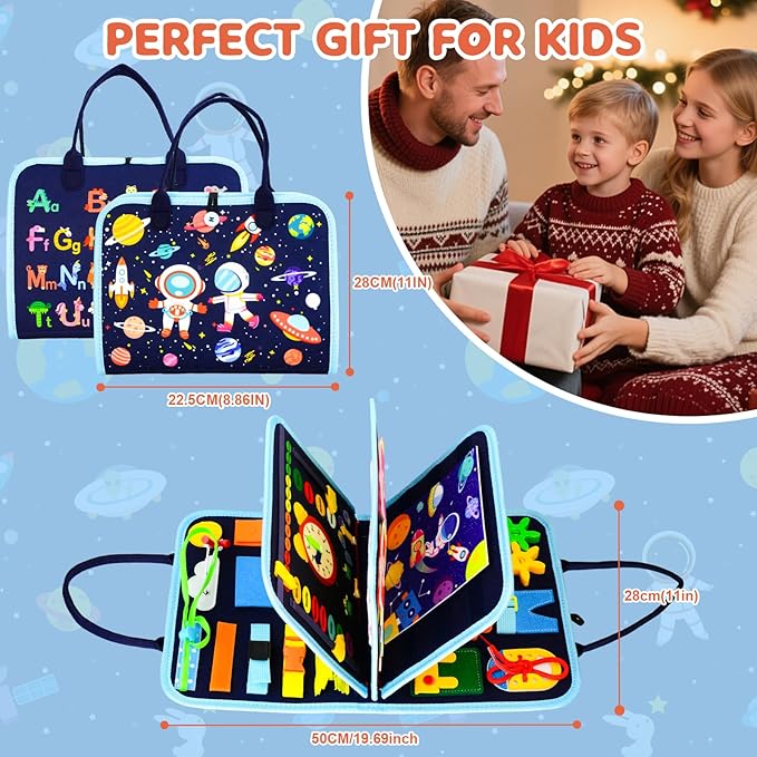 Toddler Busy Board Montessori Toys, Busy Book Educational Learning Toys for Toddler Boys, Activity Book Sensory Toy with Life Skills, Kids Travel Toy for Airplane Car Toddlers Christmas Birthday Gift