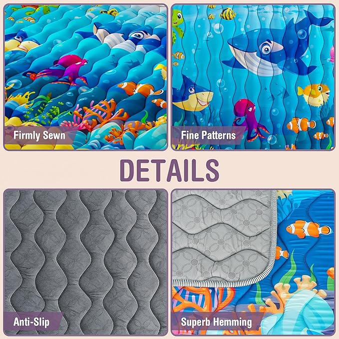 Baby Play Mat, 50x50 Thickened Playpen Mat, Waterproof & Non-Slip, Foldable Baby Play Mat for Floor, Machine Washable Crawling Mats for Infants & Toddlers, Floor Activity and Playing & Learning, Sea World