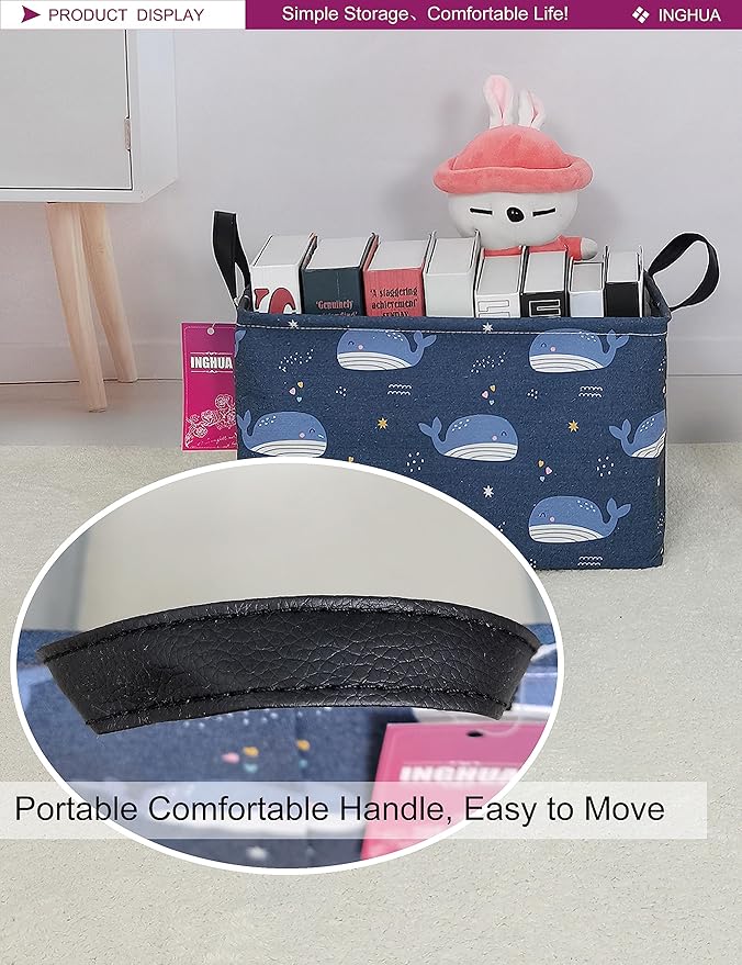INGHUA Rectangular Storage Basket Fabric Organizer Bin for Toys,Books,Clothes,Gifts,Pets-Perfect for Home,Office,Nursery,Dorm,Shelf(Rec-Blue Whale )