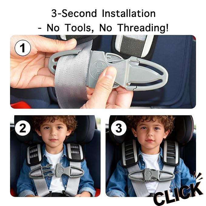 Anti Escape Car Seat Buckle Guard & Chest Harness Clip Lock - Child Safety Buckle Lock for Kids, Toddler, Stroller and Car Seat Belt (Style A, Gray 1 Pack)