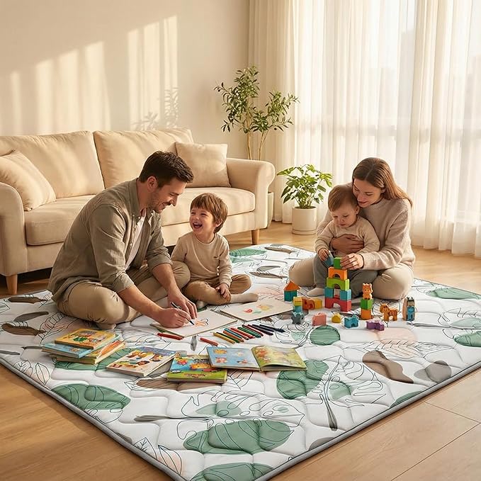 UBRAVOO Baby Play Mats for Floor, Crawling Playpen Mat, Thicken Soft Cushioning Padding Foam Playmate for Baby and Toddlers Infants, Non-Slip & Machine Washable (50" X 50", Leaf)