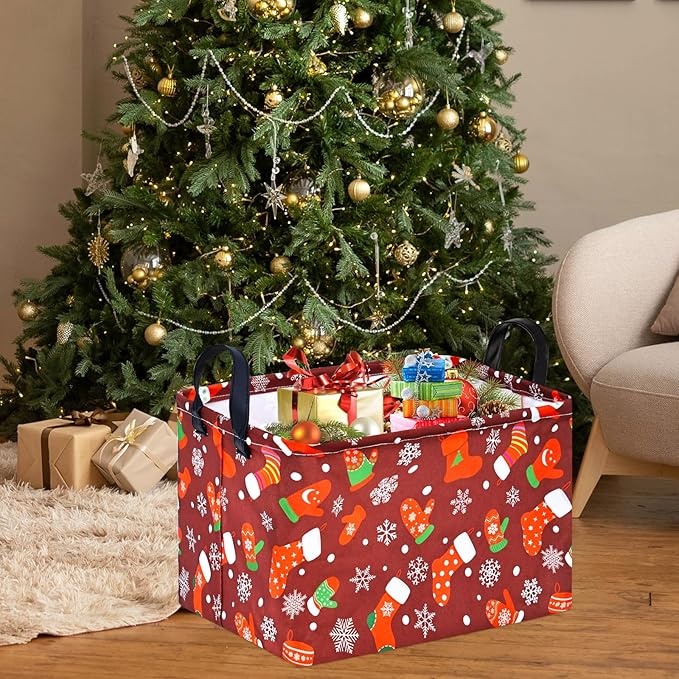 MAIZMZ Christmas Basket for Kids Gifts Snowman Storage Baskets Collapsible Nursery Hamper Waterproof Clothes Toy Bin Book Shelf Gift Basket Cube Xmas Party Decor
