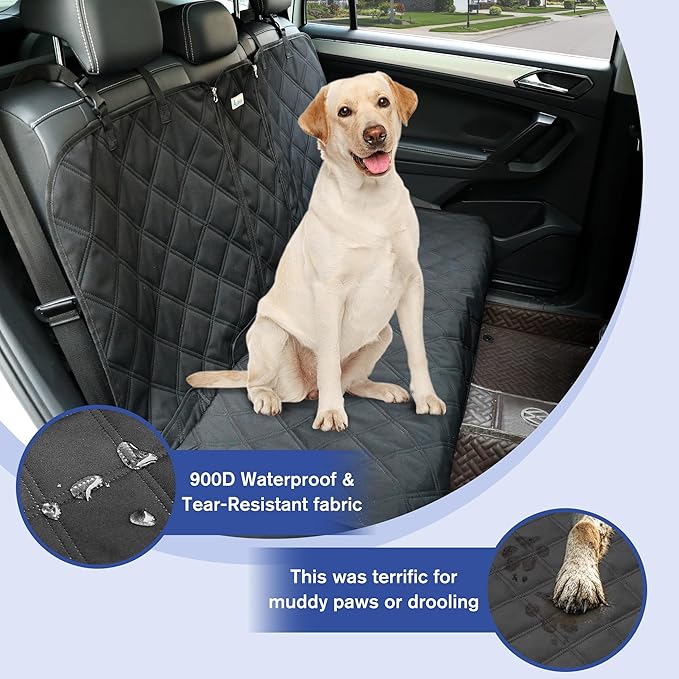 Back Seat Cover - 900D Oxford Waterproof Car Seat Protector, Fits Cars/SUVs/Trucks, Split Bench, Non-Slip, for Messy Kids & Drooling Dogs, Easy Clean(Black)