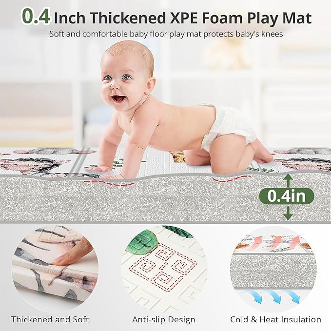59x59 Foldable Foam Baby Play Mat for Floor, Babies Activity Tummy Time Playmat, Kids Non Toxic Foam Thick Play Mat for Baby, Toddlers, Waterproof & Anti-Slip Crawling Mats,Lion,59x59x0.4