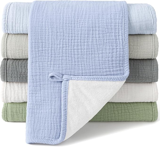 Bearmoss Muslin Burp Cloths, 100% Cotton Baby Burping Clothes, Large Extra Soft Absorbent for Unisex Newborn Boy and Girl, 20x10in, 6 Pack