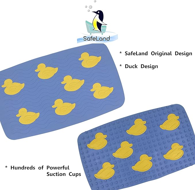 SafeLand Patented Non-Slip Bath, Tub, Baby Mat, TPR Material, Eco-Friendly, Non-PVC, Color Combo, Machine Washable, No-Odor, with Powerful Gripping Suction Cups, Duck-31 (16"x27")