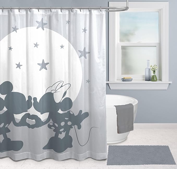 Jay Franco Disney Mickey Mouse and Minnie Mouse Shower Curtain - Licensed Bathroom Décor for Kids or Teens - 70 x 72 Inch Washable Fabric Curtain