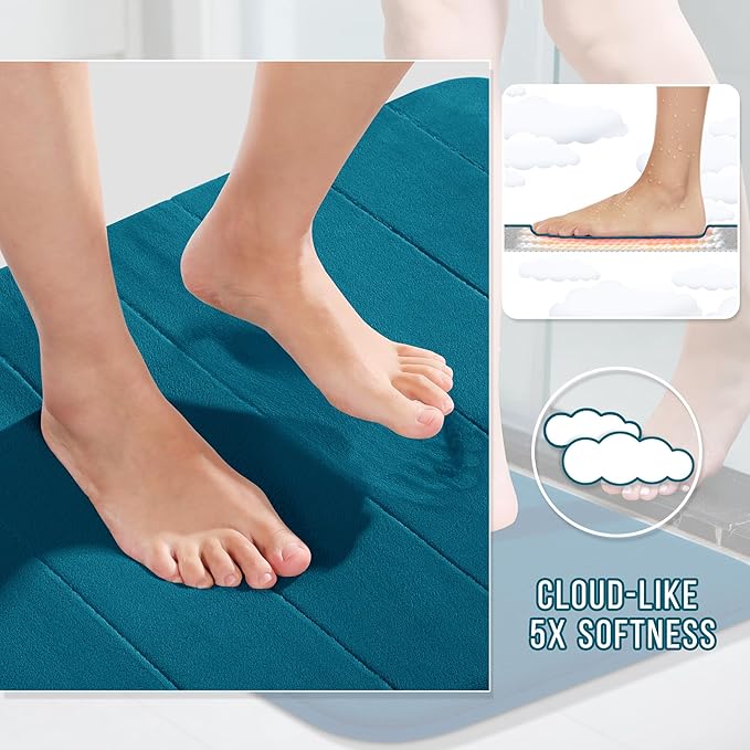 Yimobra Memory Foam Toilet Bath Mat U-Shaped, Soft and Comfortable, Water Absorption, Non-Slip, Thick, Machine Wash and Easier to Dry for Bathroom Commode Contour Rug, 24 X 20 Inches, Peacock Blue