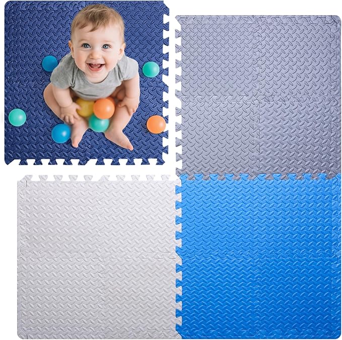 Coolcandy Baby Foam Play Mat 16Pcs with Edge Strips, 4 Colors Interlocking Floor Tiles, 0.4″ Thickened Non-Slip Puzzle Floor Mat for Infants Toddlers Playroom & Daycare