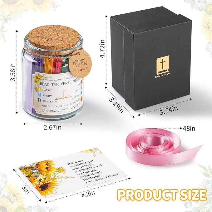 Bible Verse Jar (KJV) - Christian Gifts For Women, Men, Mom, Dad, Teen，Birthday Gifts For Women, Religious Graduation Gift For Her，Prayer Hope Jar With Greeting Card & 48-inch Ribbon Bow。