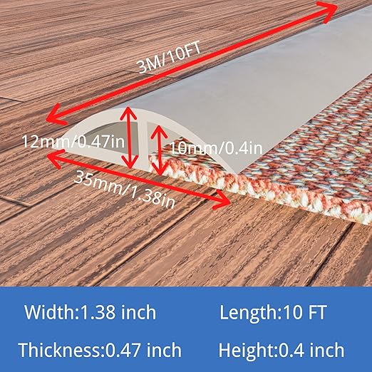 COUKIU 10 FT PVC Floor Transition Strip, Peel and Stick Molding Trim for Threshold Transitions with a Height Less Than 10 mm/0.4in, Carpet & Floor Edging Trim, Carpet to Tile Transition Strip(Black)