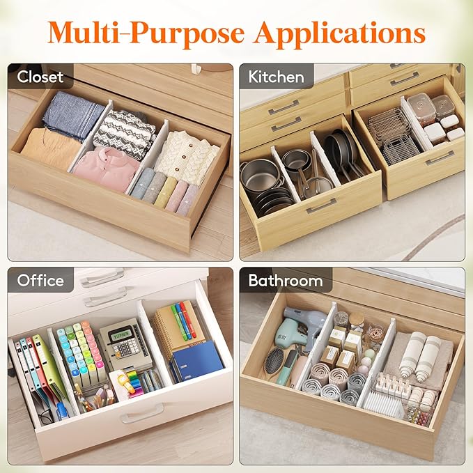 Lifewit 8" High 4 Pack Deep Drawer Dividers, 35 –55cm/13.8-22.5" Adjustable Dresser Drawer Divider, White Drawer Organizer for Clothes, Tall Drawer Separator for Dresser Kitchen Bedroom Cabinet Office