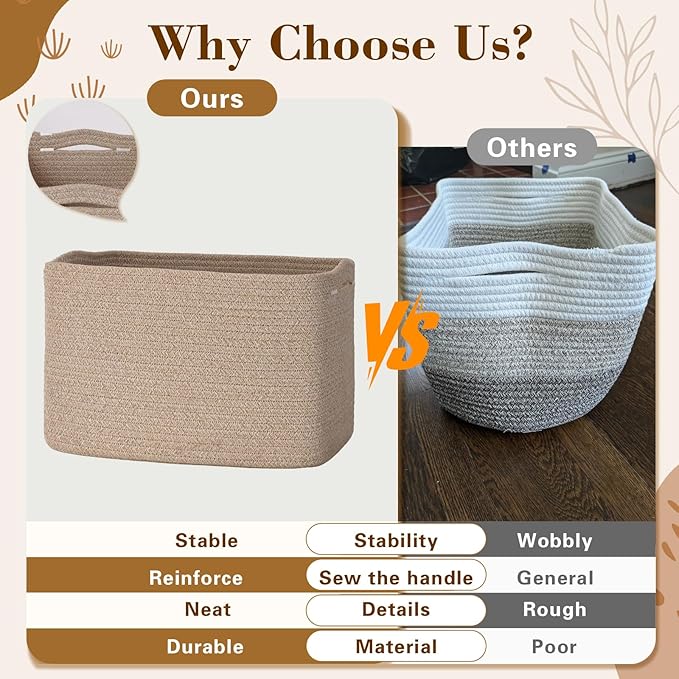 Degeyoyo Woven Storage Baskets, Brown Baskets for Organizing, 3 Pack Woven Basket for Storage, Storage Baskets for Shelf, Towel, Toy, Book, Closet, Baby 15"×10"×9"