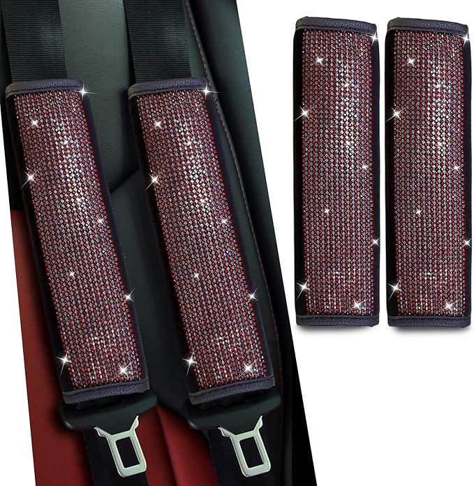 JDDRY Car Seat Belt Covers,Universal Car Seat Belt Pads Cover,Car Seat Belt Strap Cover Shoulder Pad,Bling Seat Belt Covers for Women,Car Interior Accessories(Red,2Pack)