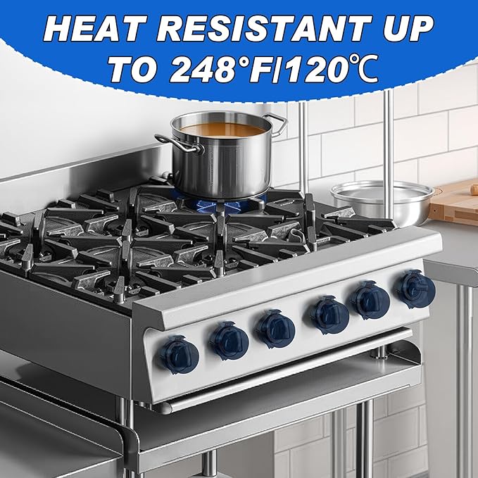 6-Pack Stove Knob Safety Covers - Gas Oven Knob Locks for Diameter Under 2.7 inch, Heat Resistant & Adhesive Base (Black)