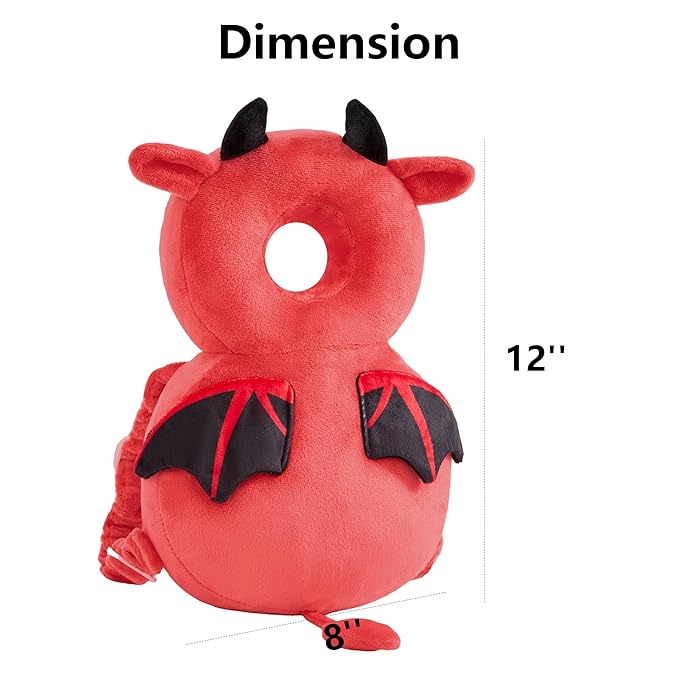Baby Head Back Protector Backpack Toddler Safety Protector Cushion Pad Soft, Adjustable and Lightweight Design for Safe Walking and Crawling Toddlers Girls and Boys(Red Devil)