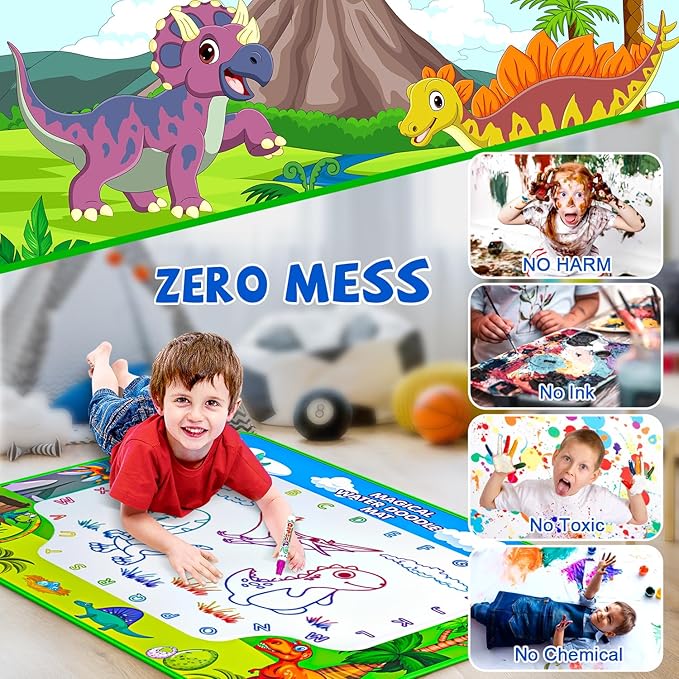 Water Doodle Mat for Kids 32x40 Inch, Mess Free Coloring Mat Educational Toy for 3 4 5 6 7 8 Years Old Girls & Boys, Neon Color Mat Doodle Board Writing Drawing Toys Holiday Christmas Birthday Gifts