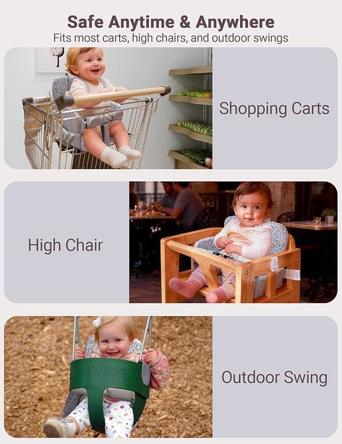Shopping Cart Cover for Baby Girl and Boy, High Chair Cover for Restaurant, Padded Grocery Cart Seat Cover & Swing Insert for Infant & Toddler, Durable Machine Washable (Dark Grey)