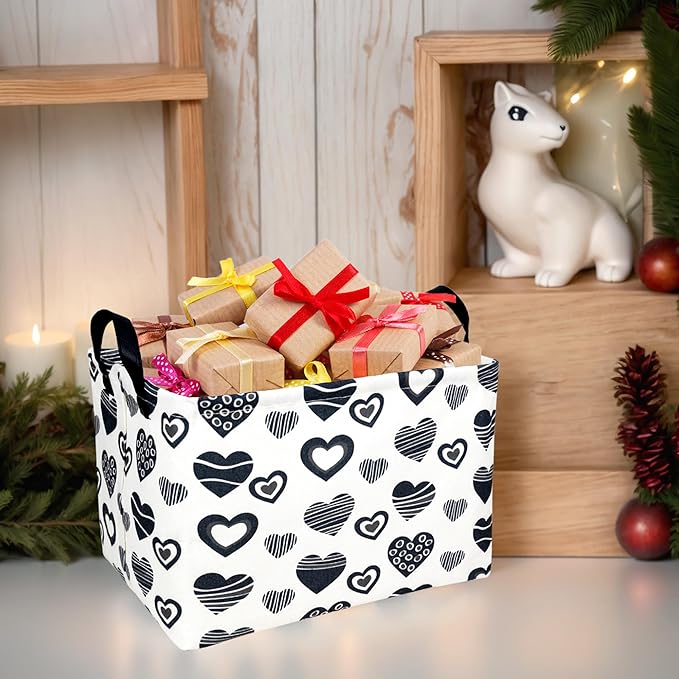 ASKETAM Valentine's Day Basket Gift for Empty Cute Heart Large Storage Bin for Kid and Baby Room Décor (Black Creative Love)