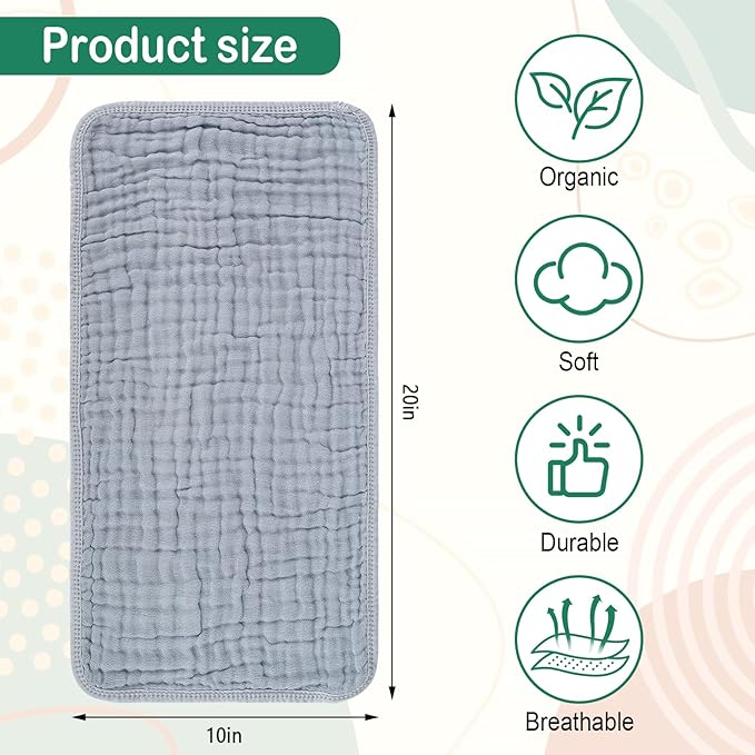 Synrroe 10 Pack Muslin Burp Cloths, 20x10Inch, 10 Mixed Colors, Soft Absorbent Baby Burping Rags