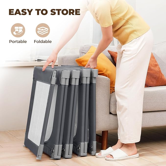 Dripex Small Foldable Baby Playpen, 49"x47" Small Space Play Yard for Travel - Portable Collapsible Play Pen for Babies, Indoor Outdoor Baby Fence, Grey