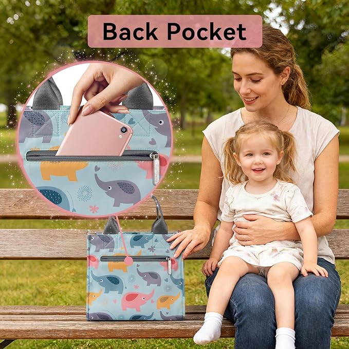 PHEBEN Small Diaper Bag Tote Waterproof Travel Mini Diaper Bag Multi-Function Baby Handbag Crossbody Purse(Blue Elephant)