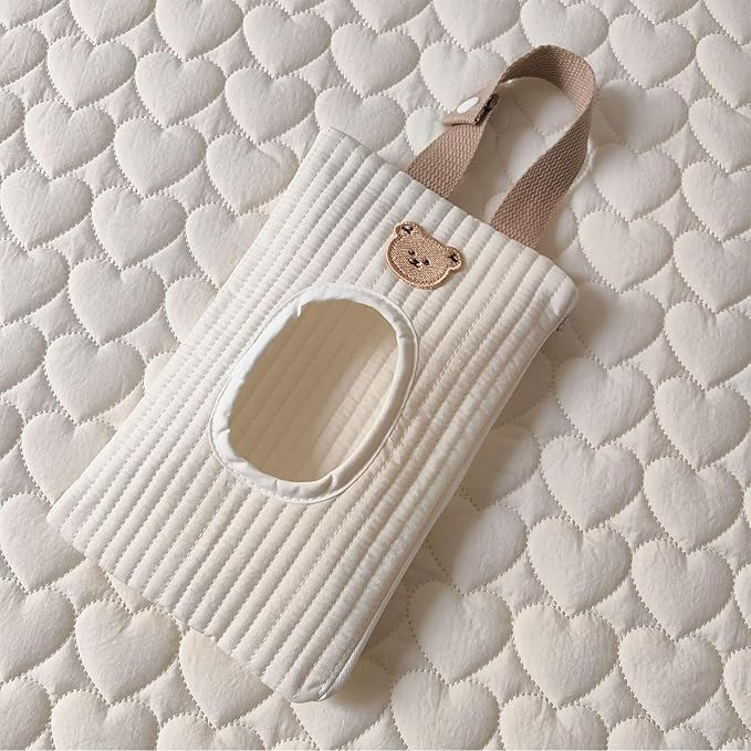 Quilted Baby Wipe Holder Quilted Wipe Pouch Portable Hanging Floral Wet Wipes Bag for Car, Stroller