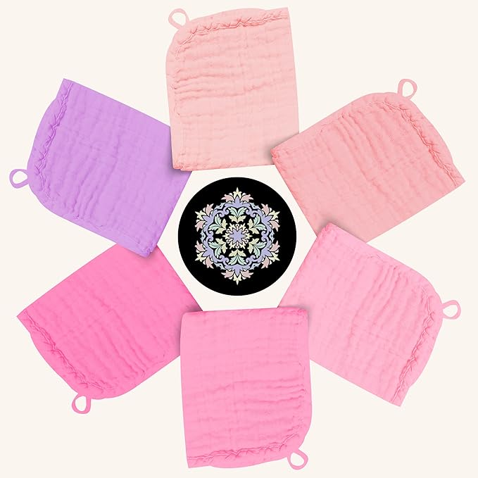 Baby Washcloths -100% Cotton Muslin Soft Baby Bath Wash Cloths and Absorbent Baby Wipes for Newborns Kids Girls and Boys - 12 Pack, 12x12 Inches - Pink, Purple, Sakura Series