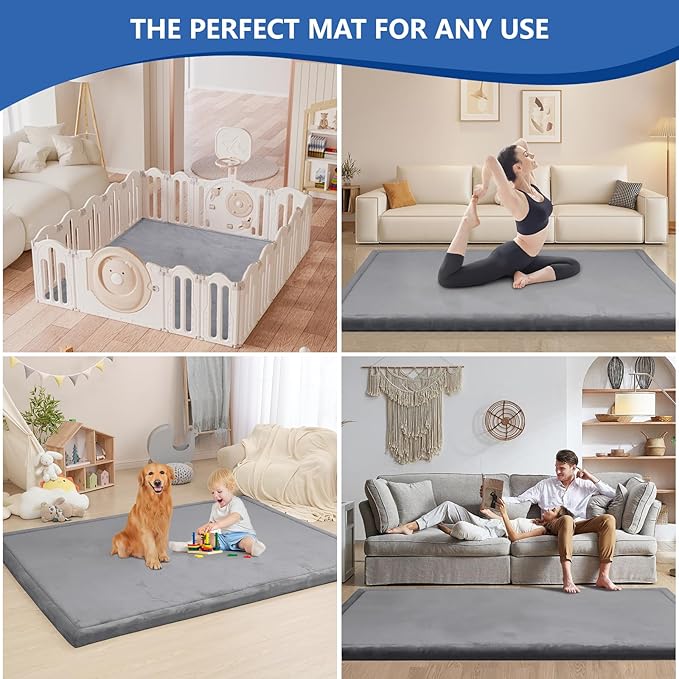 Huloo Sleep 2" Extra Thick Baby Play Mat for Floor,Ultra Soft Elasti Foam Mat for Tummy Time & Crawling,Playpen,Non Slip Nursery Rug for Toddlers,Infants,kids,Tatami Style for Yoga,Playroom(Dark Gray)