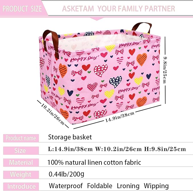 ASKETAM Valentine's Day Basket Gift for Empty Cute Heart Large Storage Bin for Kid and Baby Room Décor (Happy Day Love)