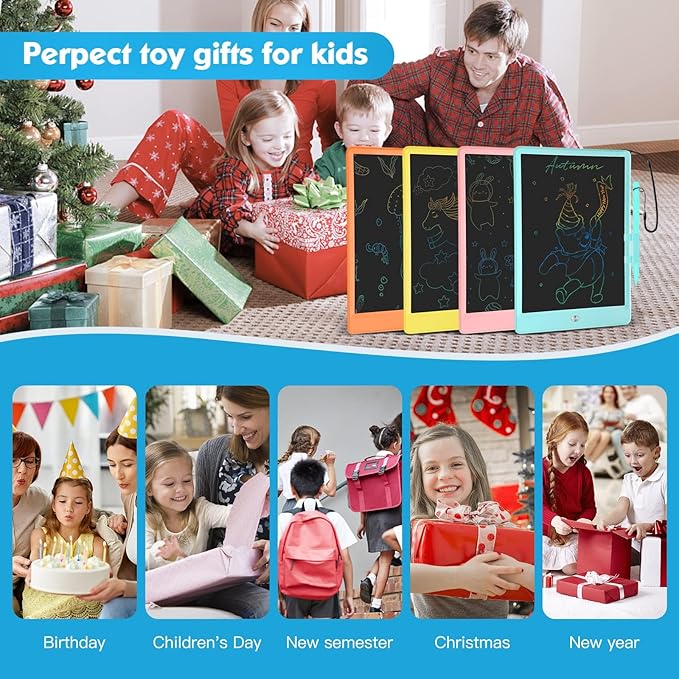 PYTTUR LCD Writing Tablet for Kids 10 Inch Colorful Toddler Doodle Board Drawing Tablet Reusable Electronic Drawing Pads Educational and Learning Toys for 3-8 Years Old Boy and Girls（Blue）