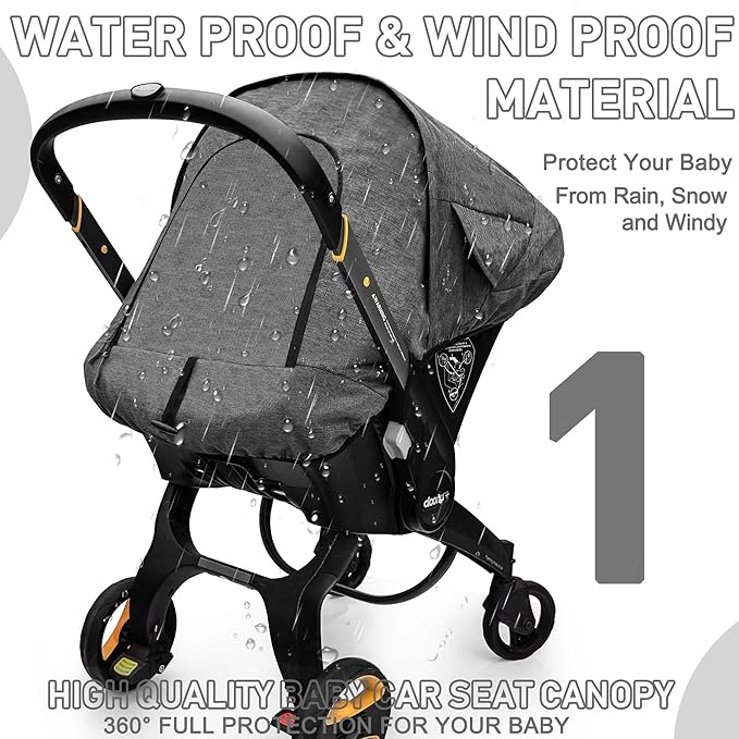 Waterproof Baby Car Seat Cover Compatible with Doona Car Seat and Stroller,Patented Windproof Car Seat Canopy for Boys & Girls, Keeps Babies Warm and Coz(Gray)