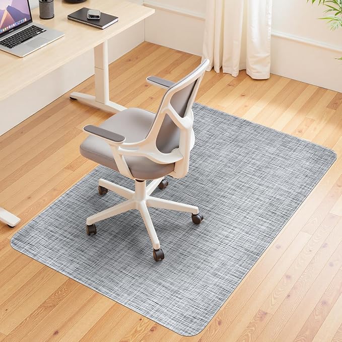 Wansimoo Office Chair Mat for Hardwood and Tile Floor, 48"x60" Floor Mat, Heavy Duty Computer Gaming Chair Mat, Anti-Slip, Non- Curve, Desk Chair Mat,Floor Protector for Home Office(Grey)