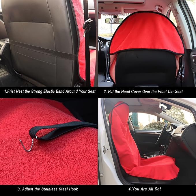 LoyaGour Car Seat Cover Protector Front Seats,for Gym Workout,Running,Swimming,Beach and Hiking,Waterproof Sweat Towel Bucket Seat Covers for Cars SUV Trucks (Red, 2Pcs)