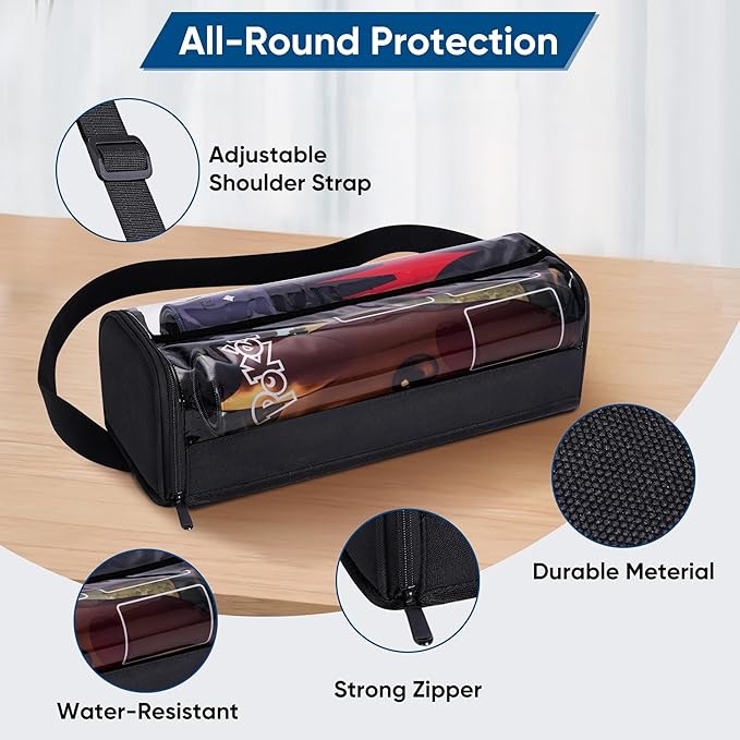 Speqerk Playmat Tube Fits 14'' or 15'' 2 pcs Playmats, Playmat Case Compatible with TCG/MTG Playmats, Playmat Storage Bag Equipped with SeeThrough Window, Hidden Pocket and Adjustable Shoulder Strap