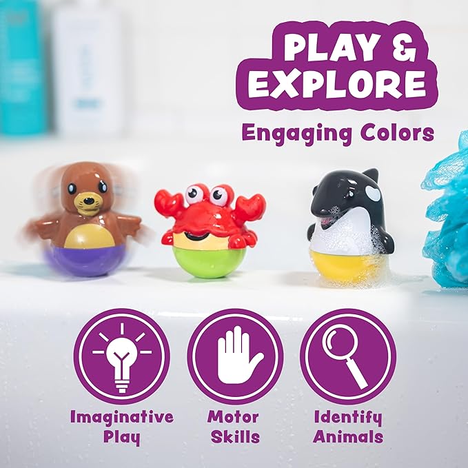 Tub Works® Tub Bobbers™ Bob, Wobble & Float Upright Toddler Bath Toys, 6 Pack | Unique Wobbling Action | Sealed, No Hole Baby Bath Toys | Engaging Bathtub Toys for Kids | Water Table & Baby Pool Play