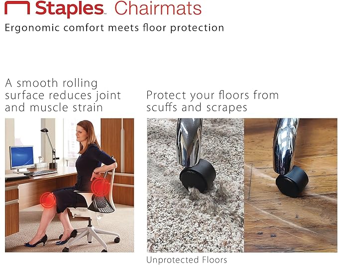 Staples Office Chair Mat, Clear Floor Mats with Lip, Hard Floors, Textured Underside, Extended Under-Desk Coverage, 48 x 36 Inch, Smooth Glide