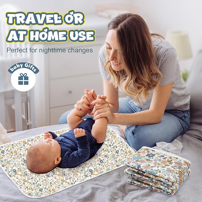 Coinarin Baby Diaper Changing Pad – 31.5" x 21.5" Extra Large Waterproof Absorbent Portable Changing Mat, Reusable Changing Pad Liner for Travel or at Home Use(Floral1)
