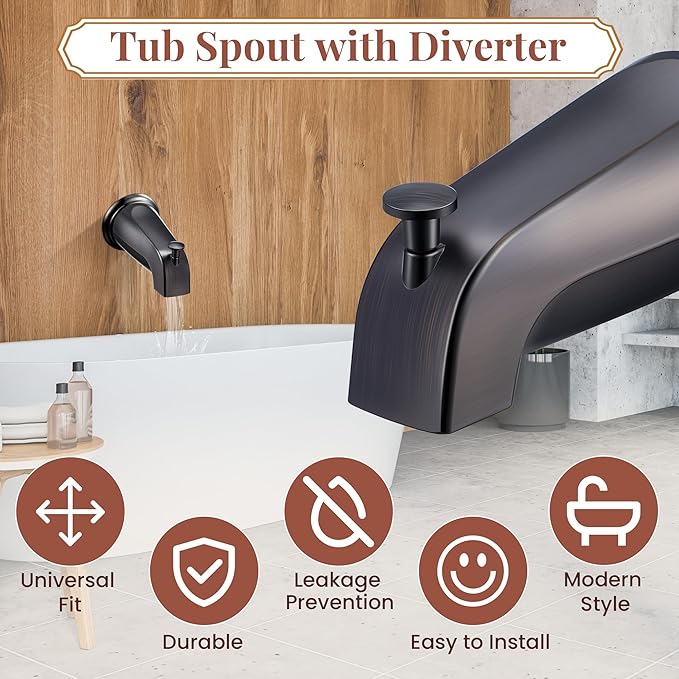 Dreyoo Tub Spout (Universal Fits 1/2" Copper Pipe, 1/2" IPS and 3/4" IPS), Bathroom Bathtub Faucet with Adapters and Hex Wrench(Oil Rubbed Bronze,Simple)