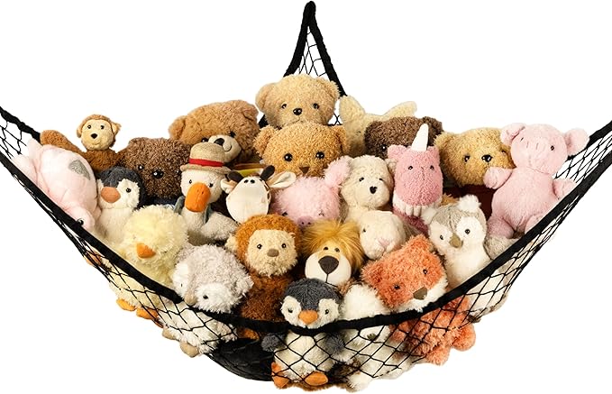 Stuffed Animal Storage Hammock Net Corner - Large Toy Hammock Net for Stuffed Animals Room Decor - Cute Stuff Animal Organizer Holder for Plush Plushie - Kids Baby Nursery Wall Bedroom Home Decor
