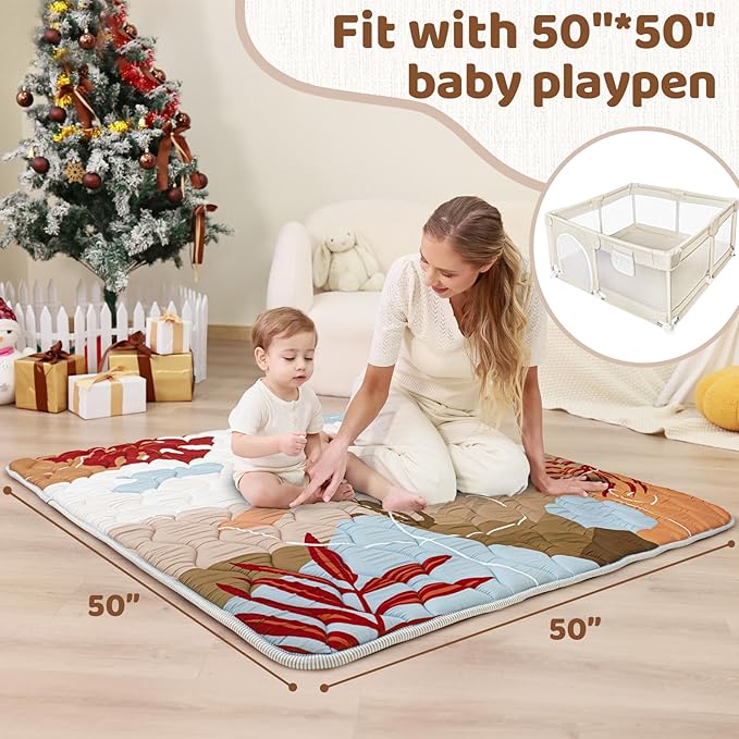 Beavtaens Baby Play Mat, 50x50 Playpen Mat, Thick Soft Foam Playmats for Baby, Foldable and Washable Baby Crawling Mat for Floor(Desert)