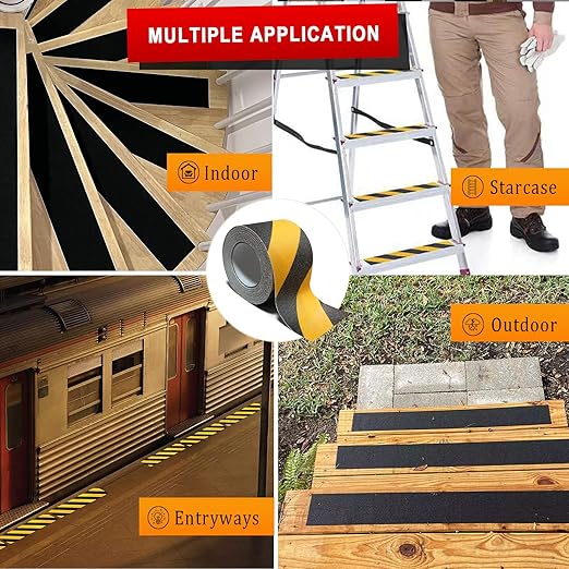 Heavy Duty Anti Slip Tape, 4 Inch x 35Ft Black Grip Tape for Stairs Outdoor Waterproof Non Skid Safety Walk Abrasive Adhesive Tape for Outdoor Indoor Stairs Steps Ramps Treads Floors Boats Skateboard